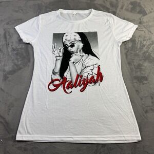 Aaliyah‎ Shirt Womens 3XL White Graphic Portrait Tee R&B Hip Hop Singer T-Shirt